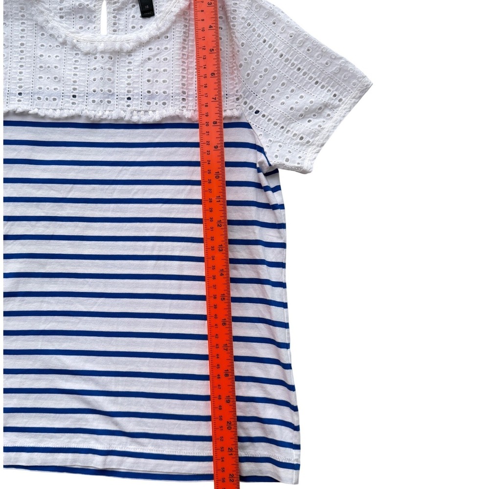 J.Crew Womens XS Mixed Media Eyelet Lace Striped Short Sleeve Top Blue White - Picture 5 of 10